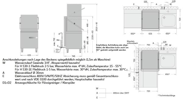Ackermann H 530-1E Haubenspülmaschine m. eingeb. Enthärter  inkl. Inbetriebnahme + Einweisung