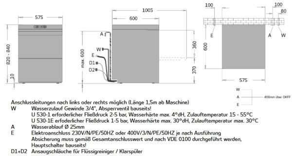 Ackermann U 530-1E Geschirr-Spülmaschine m. eingeb. Enthärter inkl. Inbetriebnahme + Einweisung