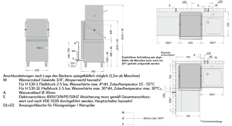 Ackermann H 530-1E Haubenspülmaschine m. eingeb. Enthärter  inkl. Inbetriebnahme + Einweisung