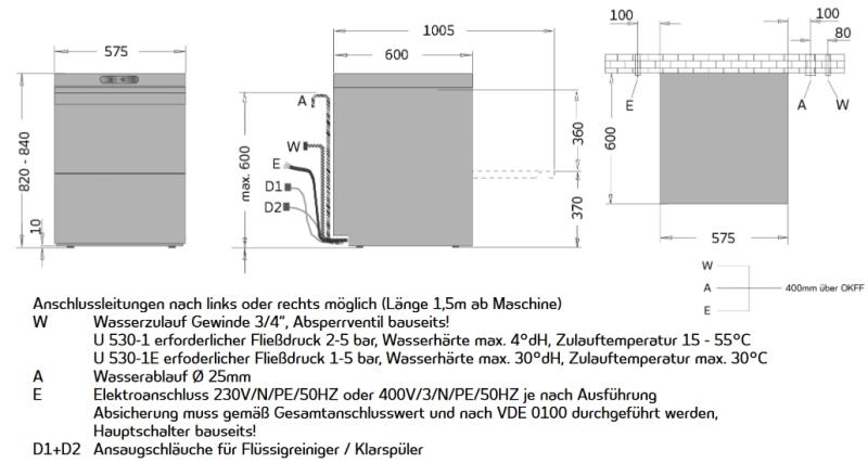 Ackermann U 530-1E Geschirr-Spülmaschine m. eingeb. Enthärter inkl. Inbetriebnahme + Einweisung