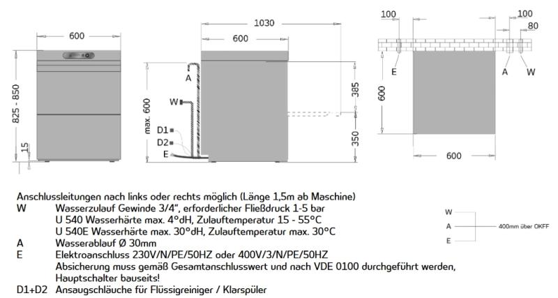 Ackermann U 540 Geschirr-Spülmaschine inkl. Inbetriebnahme + Einweisung