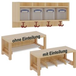 Komplettgarderobe 4 bis 7 Plätze einfache Ablage inkl. Boxen Wandmontage